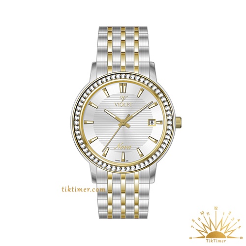 ساعت مچی زنانه ویولت مدل 32763/2، دورنگ طلایی صفحه سفید