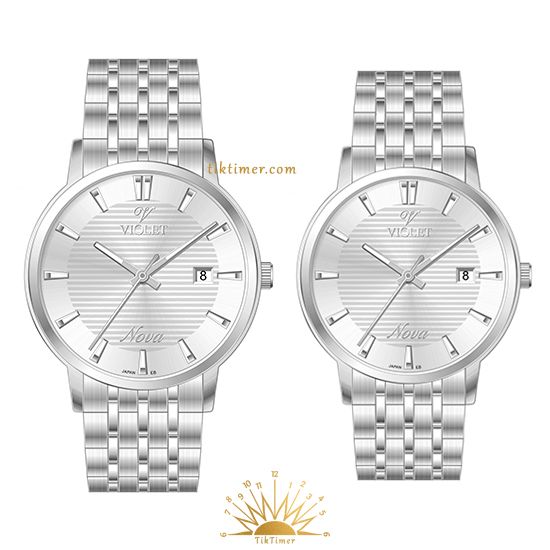 ست ساعت مچی زنانه و مردانه ویولت مدل 32762، سیلور صفحه سفید