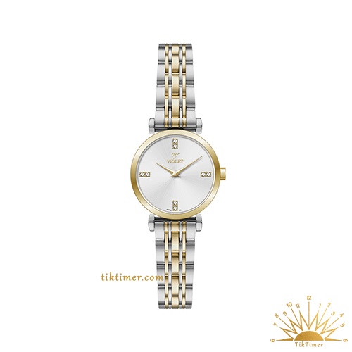 ساعت مچی زنانه ویولت مدل 0646/2، دورنگ طلایی صفحه سفید