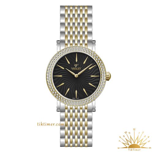 ساعت مچی زنانه ویولت مدل 0593/2، دو رنگ طلایی، صفحه مشکی