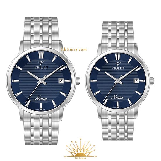 ست ساعت مچی زنانه و مردانه ویولت مدل 32762، سیلور صفحه سرمه‌ای