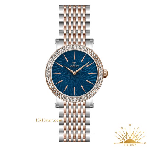 ساعت مچی زنانه ویولت مدل 0593/2، دو رنگ رزگلد، صفحه سرمه‌ای