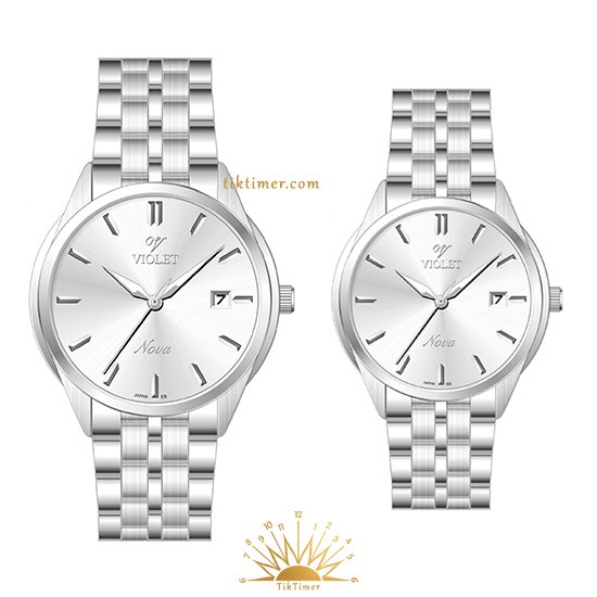 ست ساعت مچی زنانه و مردانه ویولت مدل 32766، سیلور صفحه سفید