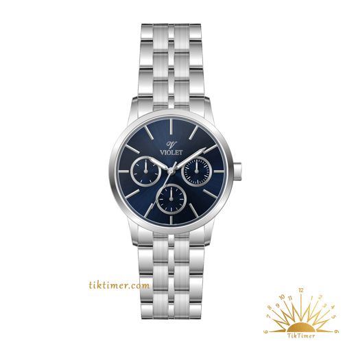 ساعت مچی زنانه ویولت مدل 0595، فول دیت، تمام استیل، صفحه سرمه‌ای