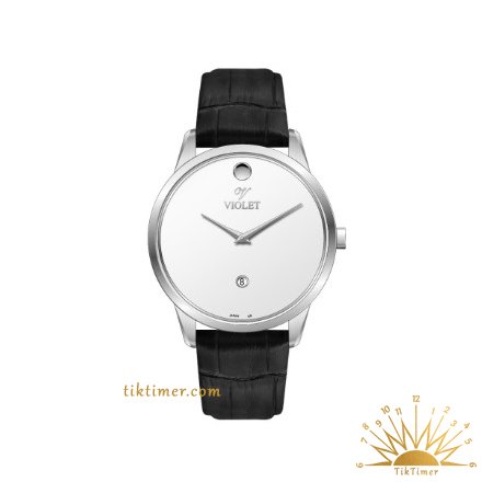 ساعت مچی مردانه ویولت مدل 0550، گرد چرمی، استیل صفحه سفید