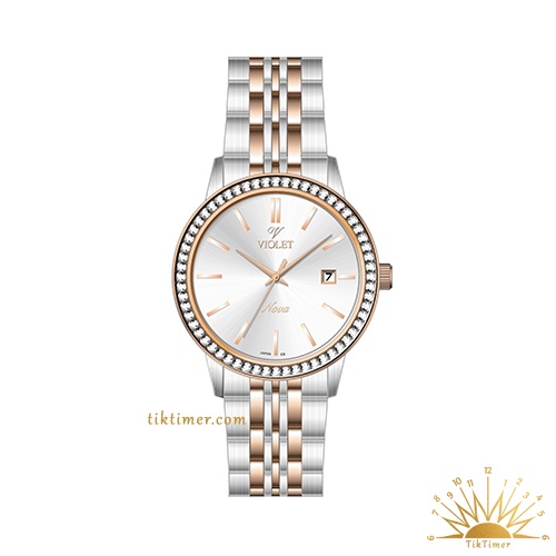 ساعت مچی زنانه ویولت مدل 32761/2، دورنگ رزگلد صفحه سفید